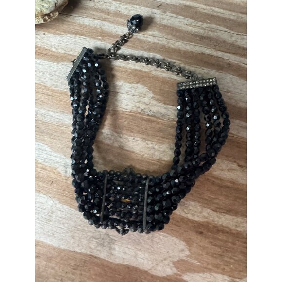 Heidi Daus Black Crystal Six Strand Statement Necklace Choker Adjustable - Picture 4 of 5